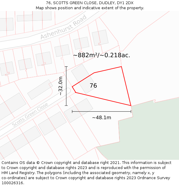 76, SCOTTS GREEN CLOSE, DUDLEY, DY1 2DX: Plot and title map