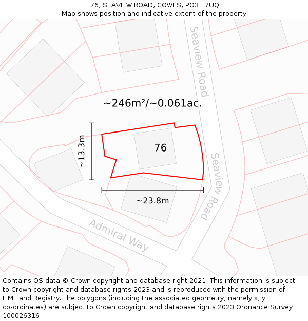 76, SEAVIEW ROAD, COWES, PO31 7UQ: Plot and title map