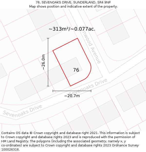 76, SEVENOAKS DRIVE, SUNDERLAND, SR4 9NP: Plot and title map