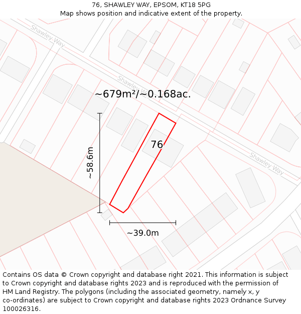 76, SHAWLEY WAY, EPSOM, KT18 5PG: Plot and title map