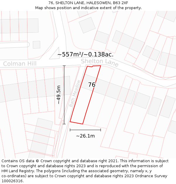 76, SHELTON LANE, HALESOWEN, B63 2XF: Plot and title map