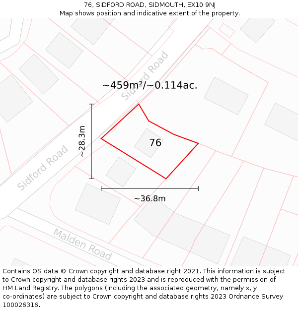 76, SIDFORD ROAD, SIDMOUTH, EX10 9NJ: Plot and title map
