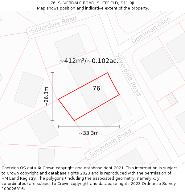 76, SILVERDALE ROAD, SHEFFIELD, S11 9JL: Plot and title map