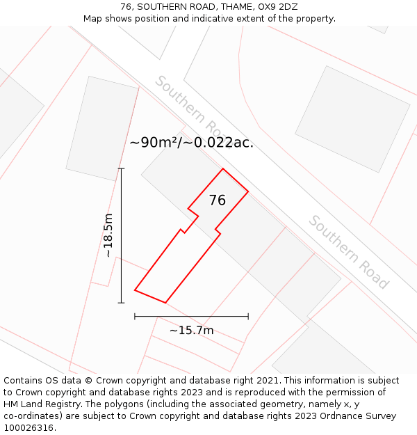 76, SOUTHERN ROAD, THAME, OX9 2DZ: Plot and title map