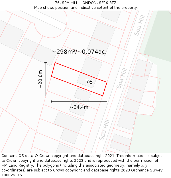 76, SPA HILL, LONDON, SE19 3TZ: Plot and title map