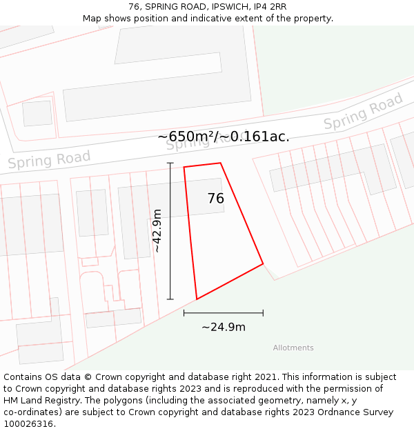 76, SPRING ROAD, IPSWICH, IP4 2RR: Plot and title map