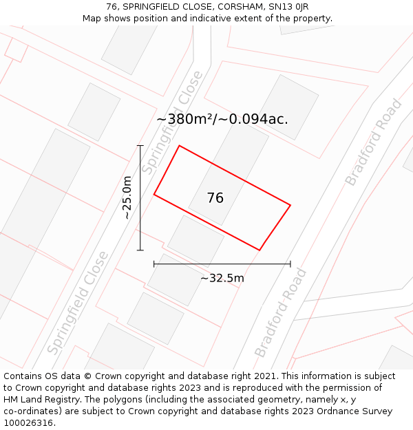 76, SPRINGFIELD CLOSE, CORSHAM, SN13 0JR: Plot and title map