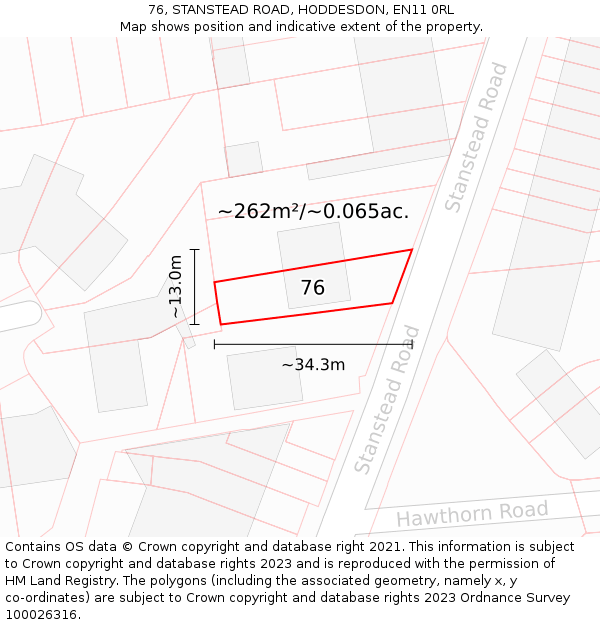 76, STANSTEAD ROAD, HODDESDON, EN11 0RL: Plot and title map