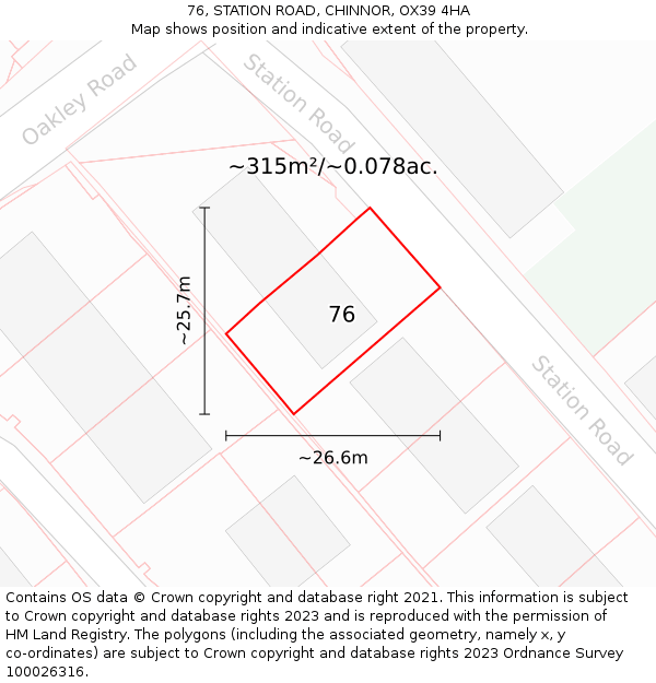 76, STATION ROAD, CHINNOR, OX39 4HA: Plot and title map