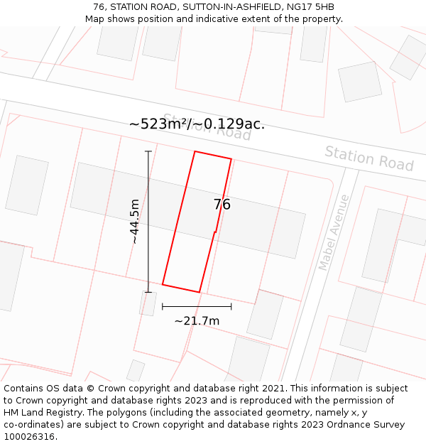 76, STATION ROAD, SUTTON-IN-ASHFIELD, NG17 5HB: Plot and title map