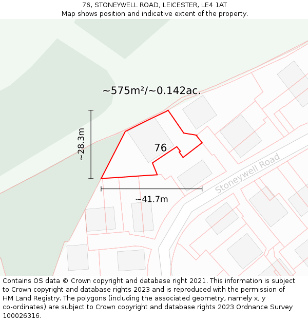 76, STONEYWELL ROAD, LEICESTER, LE4 1AT: Plot and title map