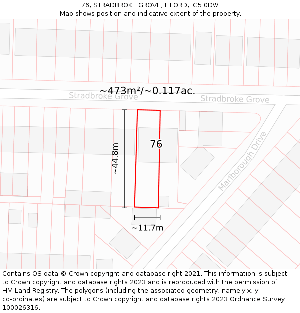76, STRADBROKE GROVE, ILFORD, IG5 0DW: Plot and title map