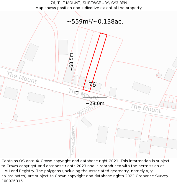 76, THE MOUNT, SHREWSBURY, SY3 8PN: Plot and title map