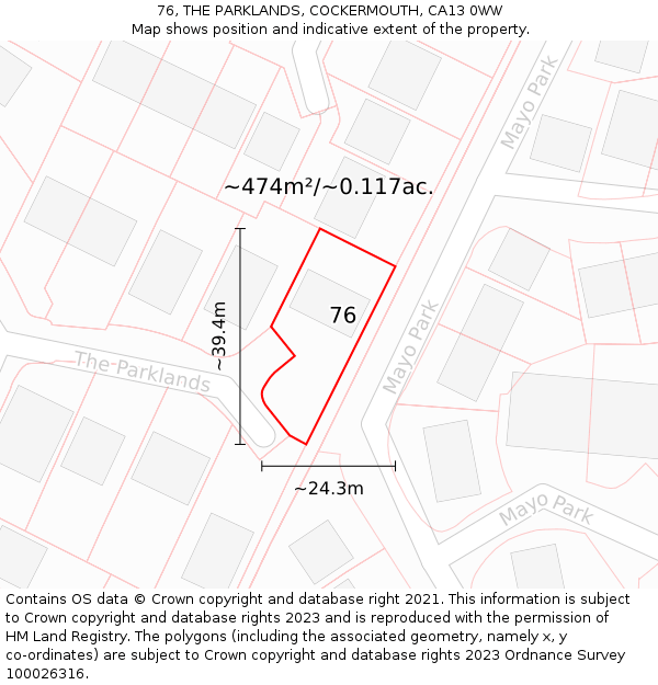 76, THE PARKLANDS, COCKERMOUTH, CA13 0WW: Plot and title map