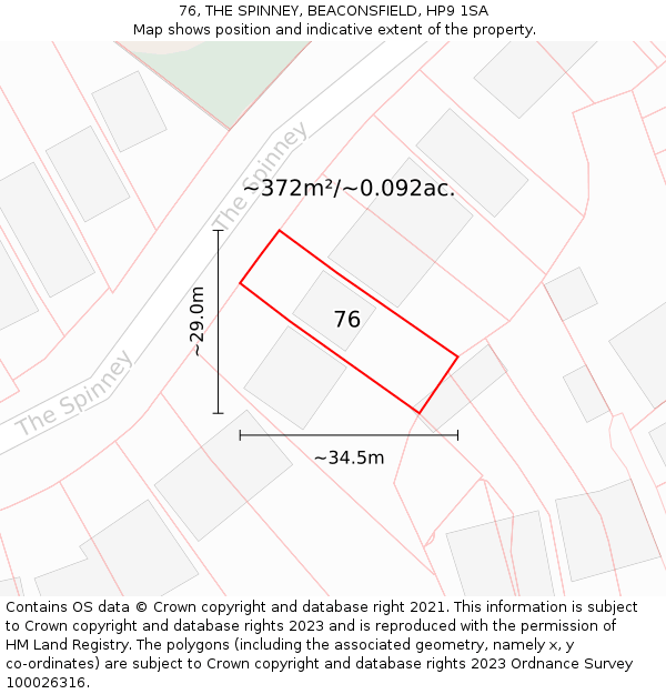 76, THE SPINNEY, BEACONSFIELD, HP9 1SA: Plot and title map