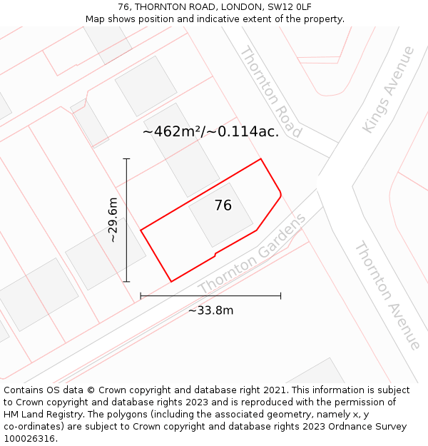 76, THORNTON ROAD, LONDON, SW12 0LF: Plot and title map