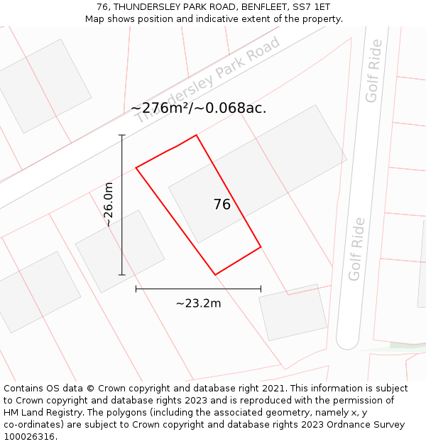 76, THUNDERSLEY PARK ROAD, BENFLEET, SS7 1ET: Plot and title map