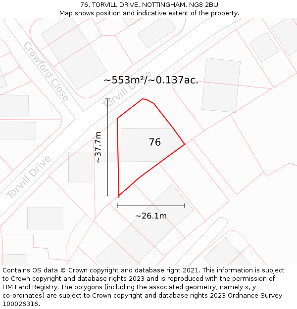 76, TORVILL DRIVE, NOTTINGHAM, NG8 2BU: Plot and title map