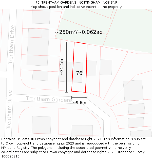 76, TRENTHAM GARDENS, NOTTINGHAM, NG8 3NF: Plot and title map