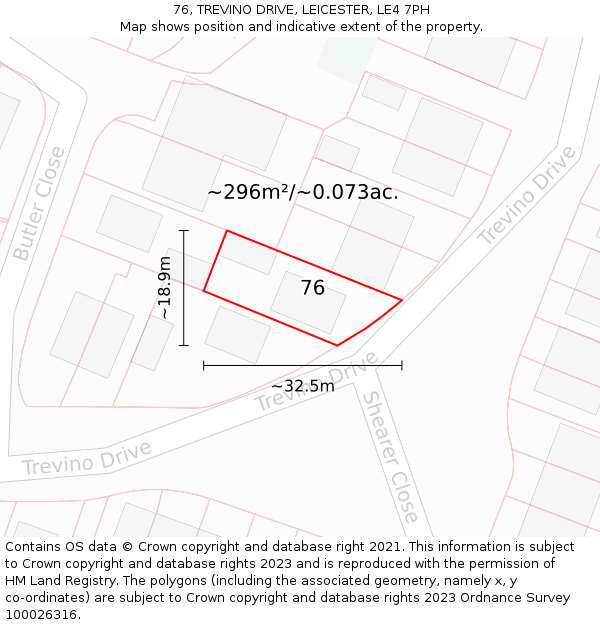 76, TREVINO DRIVE, LEICESTER, LE4 7PH: Plot and title map