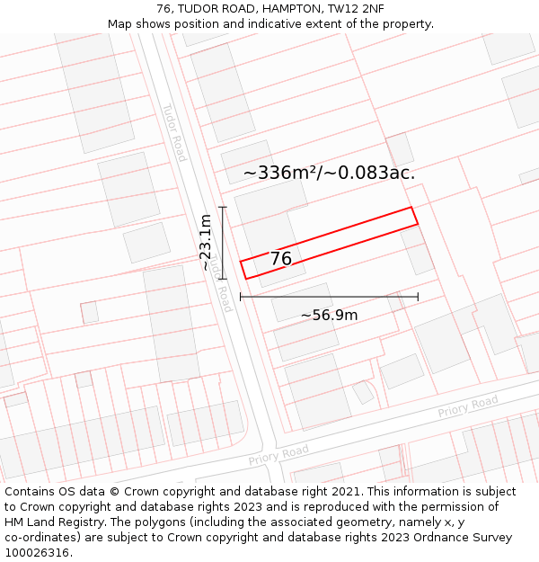 76, TUDOR ROAD, HAMPTON, TW12 2NF: Plot and title map