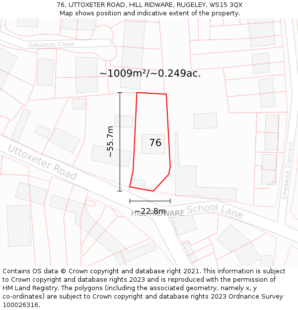 76, UTTOXETER ROAD, HILL RIDWARE, RUGELEY, WS15 3QX: Plot and title map