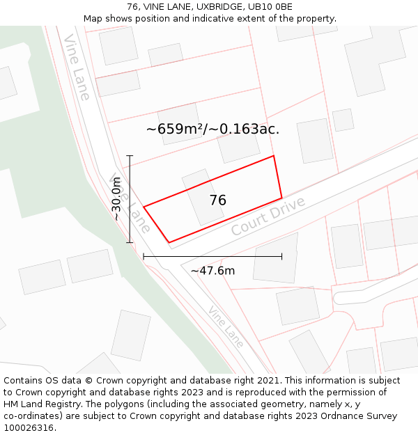 76, VINE LANE, UXBRIDGE, UB10 0BE: Plot and title map