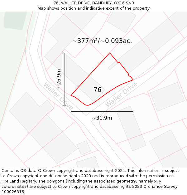 76, WALLER DRIVE, BANBURY, OX16 9NR: Plot and title map