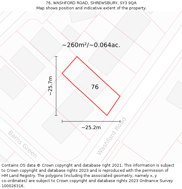 76, WASHFORD ROAD, SHREWSBURY, SY3 9QA: Plot and title map