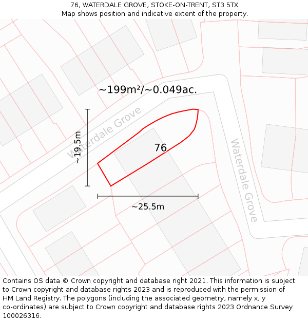 76, WATERDALE GROVE, STOKE-ON-TRENT, ST3 5TX: Plot and title map