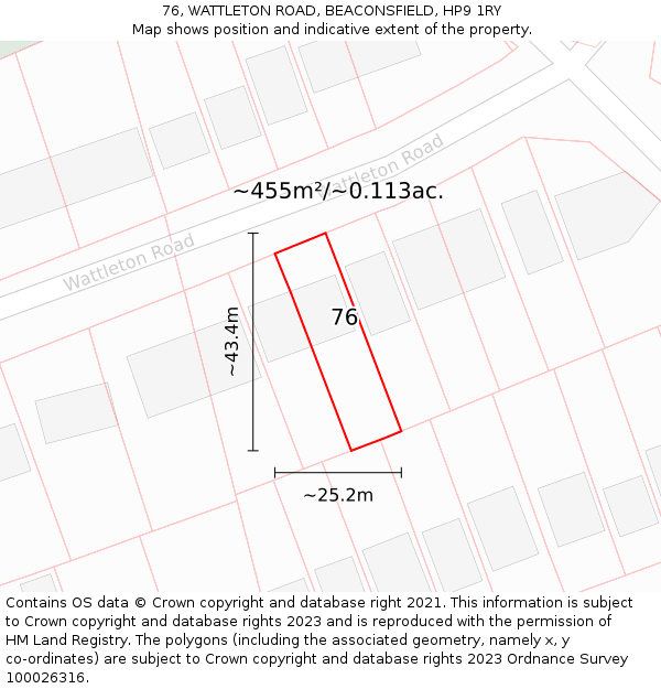 76, WATTLETON ROAD, BEACONSFIELD, HP9 1RY: Plot and title map