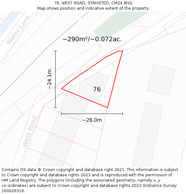 76, WEST ROAD, STANSTED, CM24 8NQ: Plot and title map