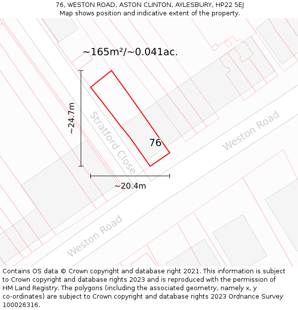 76, WESTON ROAD, ASTON CLINTON, AYLESBURY, HP22 5EJ: Plot and title map