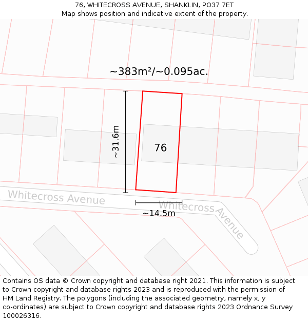 76, WHITECROSS AVENUE, SHANKLIN, PO37 7ET: Plot and title map