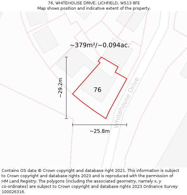 76, WHITEHOUSE DRIVE, LICHFIELD, WS13 8FE: Plot and title map