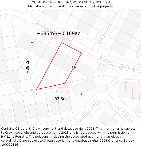 76, WILLINGSWORTH ROAD, WEDNESBURY, WS10 7NJ: Plot and title map