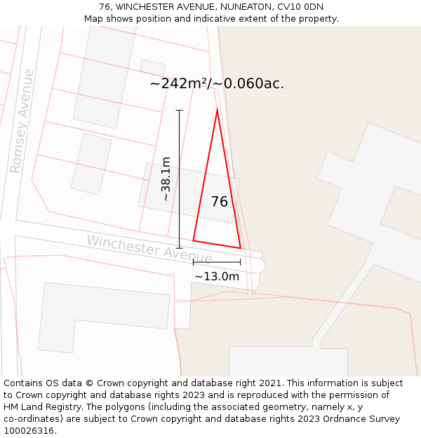 76, WINCHESTER AVENUE, NUNEATON, CV10 0DN: Plot and title map