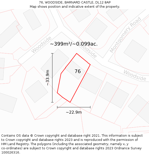 76, WOODSIDE, BARNARD CASTLE, DL12 8AP: Plot and title map