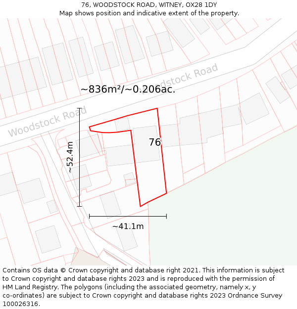 76, WOODSTOCK ROAD, WITNEY, OX28 1DY: Plot and title map