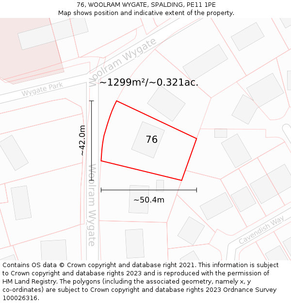 76, WOOLRAM WYGATE, SPALDING, PE11 1PE: Plot and title map