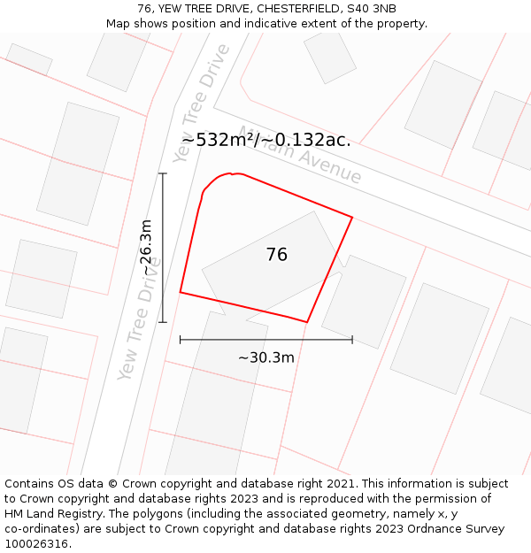 76, YEW TREE DRIVE, CHESTERFIELD, S40 3NB: Plot and title map