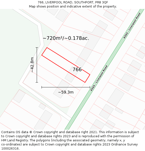 766, LIVERPOOL ROAD, SOUTHPORT, PR8 3QF: Plot and title map