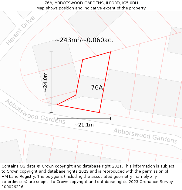 76A, ABBOTSWOOD GARDENS, ILFORD, IG5 0BH: Plot and title map