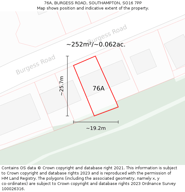 76A, BURGESS ROAD, SOUTHAMPTON, SO16 7PP: Plot and title map
