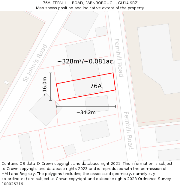 76A, FERNHILL ROAD, FARNBOROUGH, GU14 9RZ: Plot and title map