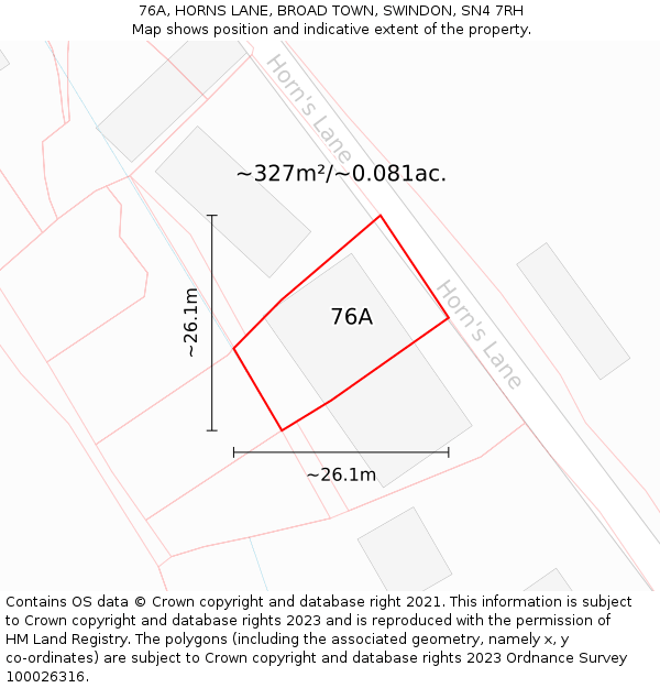 76A, HORNS LANE, BROAD TOWN, SWINDON, SN4 7RH: Plot and title map