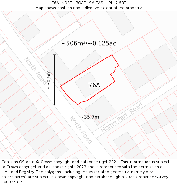 76A, NORTH ROAD, SALTASH, PL12 6BE: Plot and title map