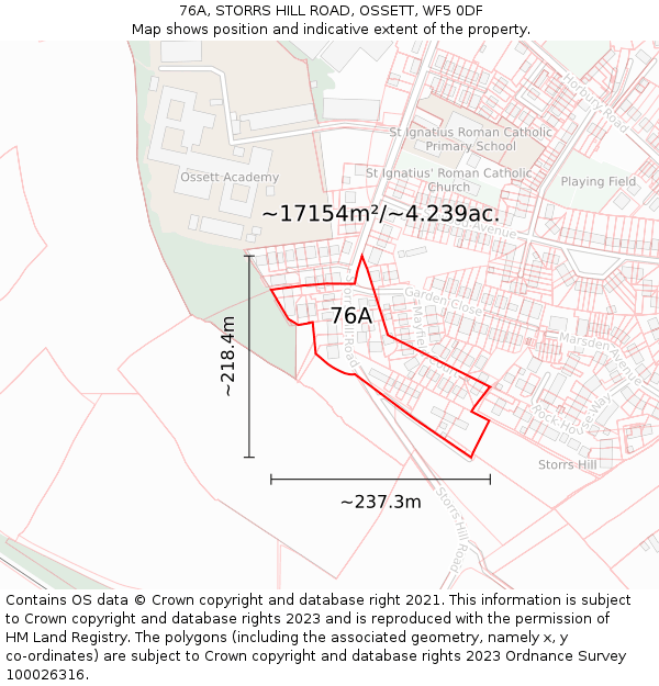 76A, STORRS HILL ROAD, OSSETT, WF5 0DF: Plot and title map