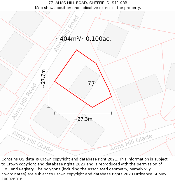 77, ALMS HILL ROAD, SHEFFIELD, S11 9RR: Plot and title map