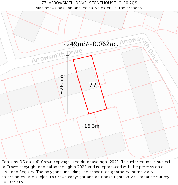 77, ARROWSMITH DRIVE, STONEHOUSE, GL10 2QS: Plot and title map